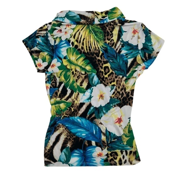 Rafaella Floral Animal Print Peplum Short Sleeve Blouse Size Petite SM Women’s - Picture 3 of 5